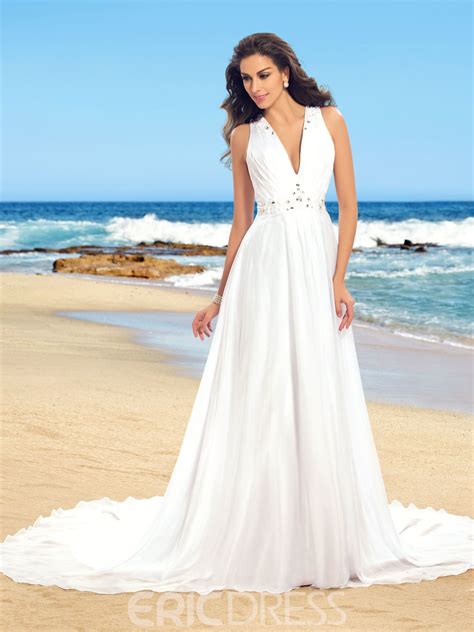 Shop on milanoo, and you can find pretty and cheap beach summer wedding dresses in various styles and colors. Simple V-Neck Beading Chiffon Beach Wedding Dress 11181229 ...