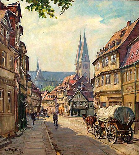 Old Town Of Halberstadt Germany Painting From 1930s By Walter Gemm