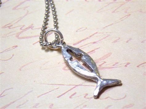 Items Similar To Pewter Ithacus Fish Cross Necklace Stainless Steel
