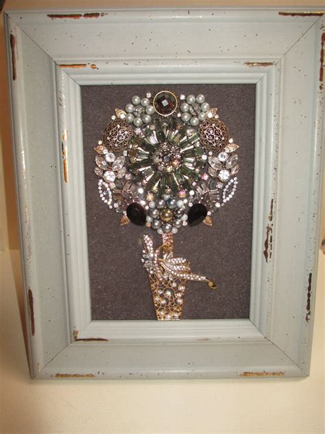Jeweled Framed Jewelry Art Topiary Gray Gold Vintage Etsy