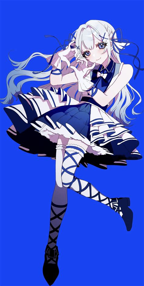 safebooru 1girl absurdres aitsuki nakuru blue background blue bow blue bowtie blue eyes blue