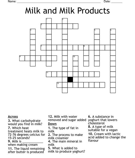 Milk And Milk Products Crossword Wordmint
