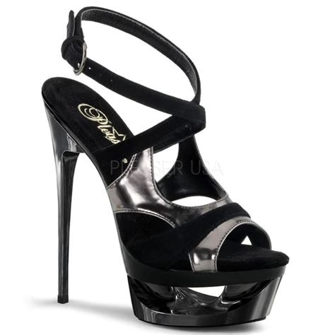 pleaser eclipse 622 black suede pewter pewter chrome ankle strap sandals sexy high heel shoes