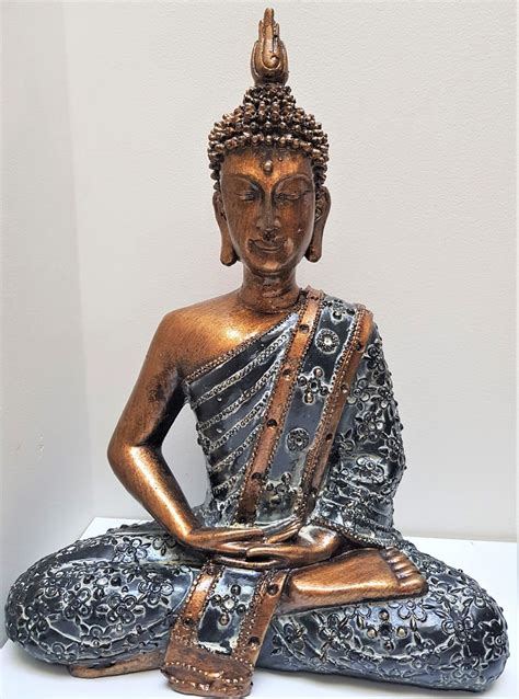 This statue has an oxidized finish making it an exquisite work of art. MEDITATION DHYANA MUDRA THAI BUDDHA RESIN STATUE ORNAMENT ...