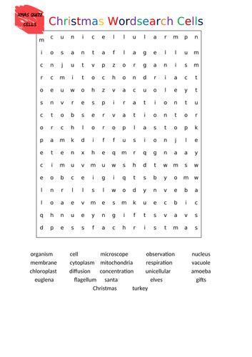 Cells Christmas Wordsearch Answers Included Teaching Resources