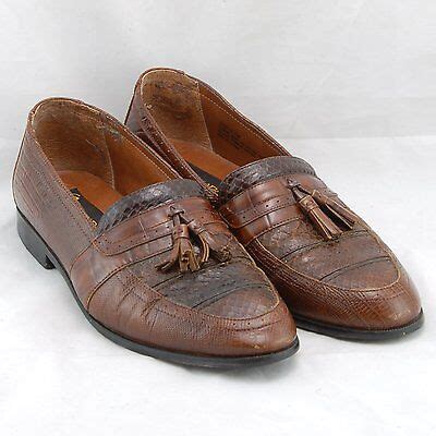 Stacy Adams Brown Snakeskin Leather Tassel Loafers Men S Size M Shoes Ebay