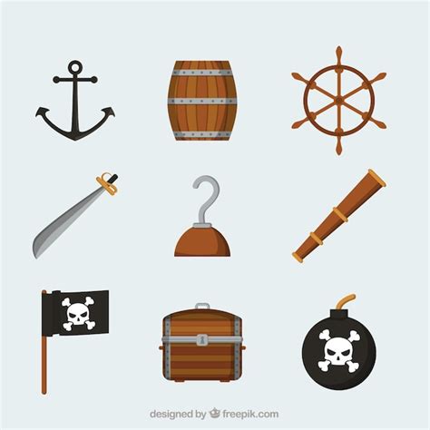Free Vector Collection Of Pirate Elements In Flat Design