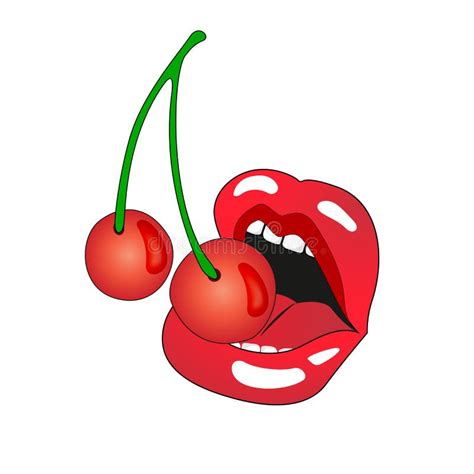 Illustration Of Woman Lips With Cherry Stock Vector Illustration Of