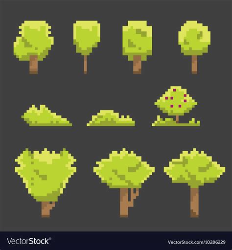 Pixel Art Trees Collection Isolated Royalty Free Vector