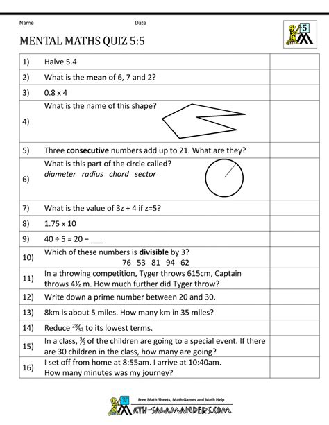 Mental Maths Practise Year 5 Worksheets 5th Grade Math Worksheets Pdf