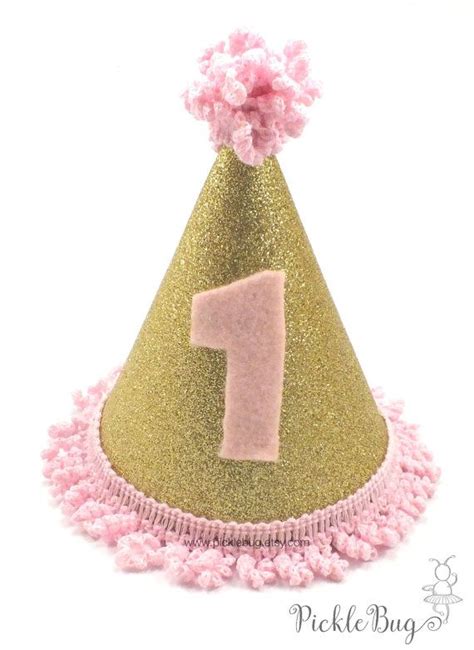 First Birthday Hat Pink And Gold Party Hat Glittery Party Hat Cake