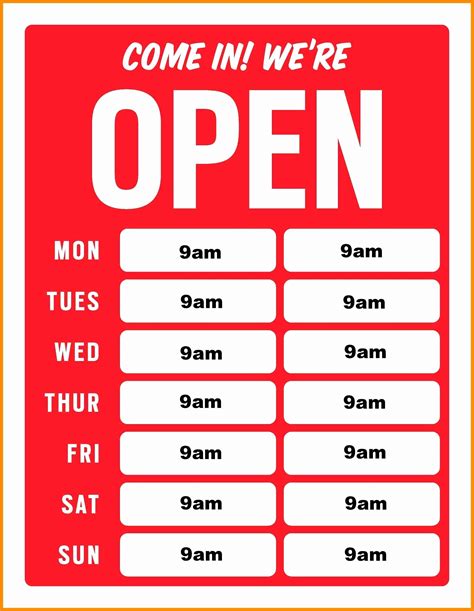 Business Hours Sign Template Free Inspirational Printable Business