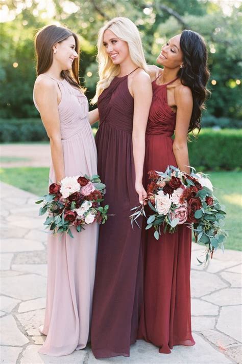 Top 9 Fall Wedding Color Schemes For 2019—burgundy And Plum Bridesmaid Dresses With Ma Plum