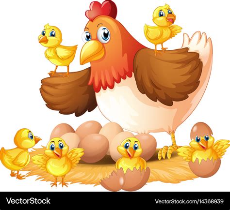 Hen And Chicks On Nest Royalty Free Vector Image