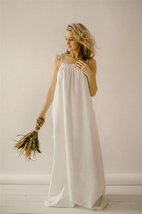 Linen Wedding Dress With Straps Handcrafted World Wide Shipping