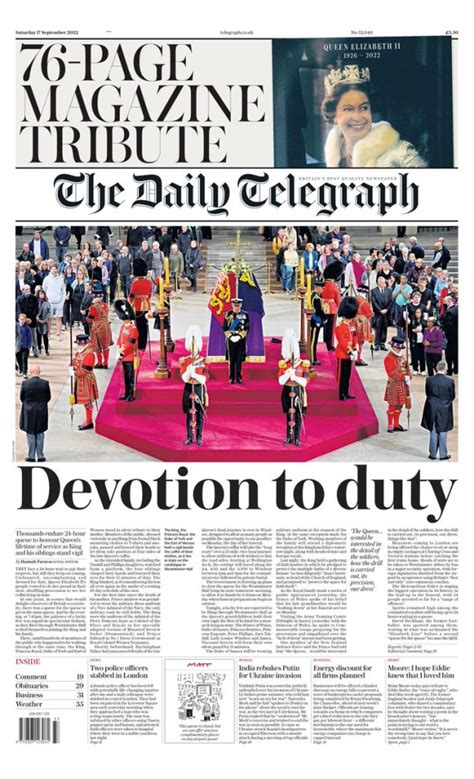 Daily Telegraph Front Page 17th Of September 2022 Tomorrow S Papers