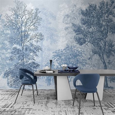 Buy Monochrome Blue Forest Mural Wallpaper Sqm At 20 Off Diveros