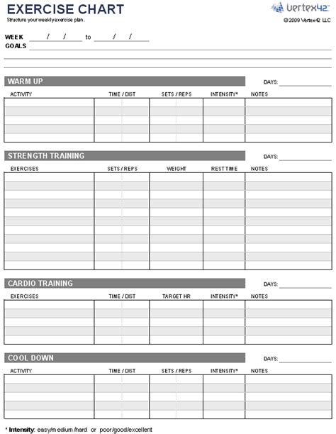 Exercise Printable Workout Planner