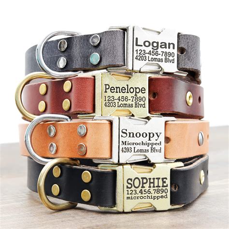 Classic Leather Dog Collar With Metalbrass Engraved Buckle