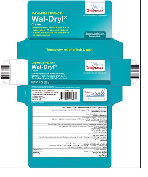 It also contains white soft paraffin, cetostearyl alcohol, liquid paraffin, ceteareth 20, sodium phosphate monobasic. Wal-dryl Itch Relief (cream) Walgreen Company