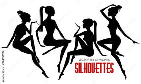 Set Of 4 Sitting Women Silhouettes Vector Isolated Illustration Stock
