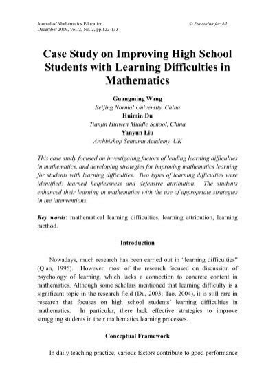 Case Study On Improving High School Students With Learning