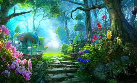 Download Magical Forest Flower Garden Wallpaper