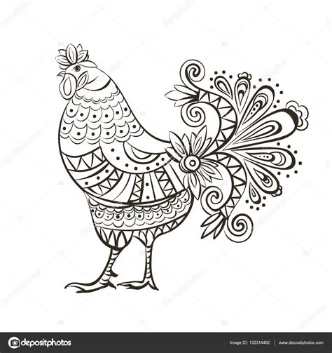 Rooster Black Line Art Sketch Of Cock Stock Vector Image By ©irinaantokolskaya 132314462