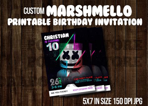Dj Marshmello Invitation Printable Diy Marshmello Party Etsy