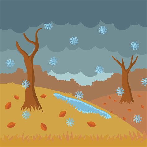 Autumn Vector Illustration Of The First Snow Vector Illustration In A