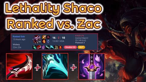 Lethality Shaco Vs Zac S12 Smurfing In Plat League Of Legends Full Gameplay Infernal