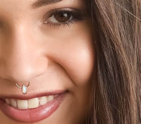 gold septum ring opal nose ring delicate septum ring dainty etsy