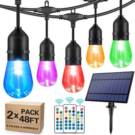 Upgraded 2 Pack 48ft Solar Outdoor Rgb String Lights Color Patio Led
