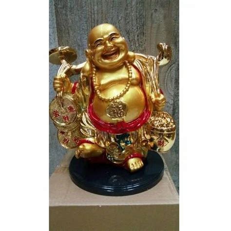 Mahavir Ts Golden Gold Plated Ceramic Laughing Buddha Statue
