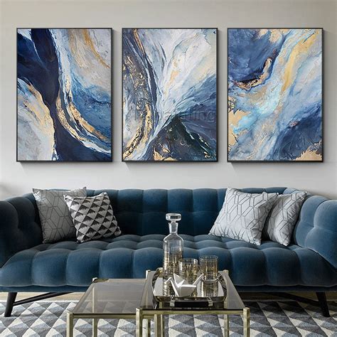 Gold Art 3 Pieces Wall Art Abstract Acrylic Paintings On Canvas Ocean