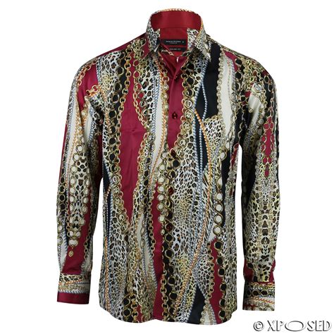 Mens Chain Print Silk Feel Smart Casual Designer Style Button Shirt