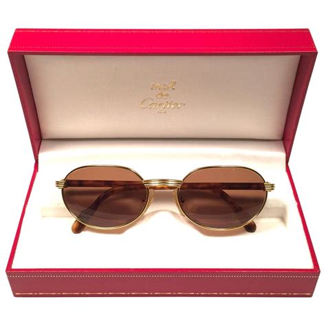New Cartier Classic Oval Lueur 51mm Gold Plated Sunglasses Made In