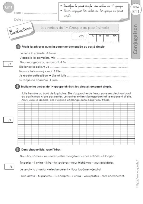 Passé simple exercices de conjugaison cm2 à imprimer. cm1:evaluation 1er et 2ème groupe passé simple