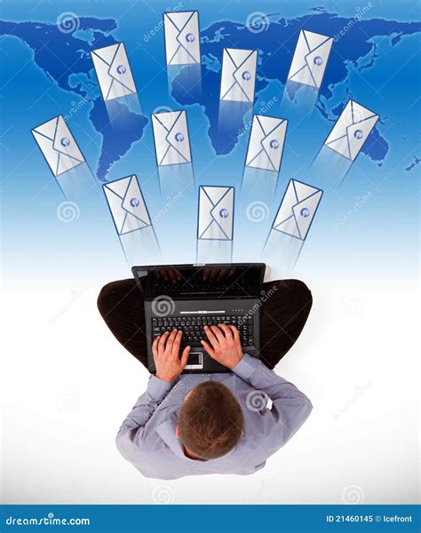 Man Sending A Lot Of E Mails Stock Illustration Illustration Of World