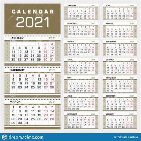 Calendar 2021 Week Starting Monday