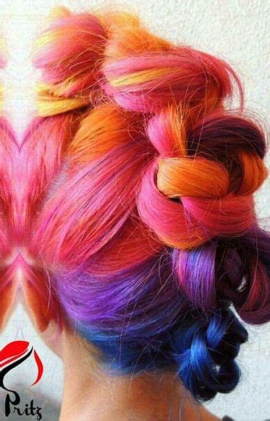 Purple Orange Pink Braided Dyed Rainbow Hair Color