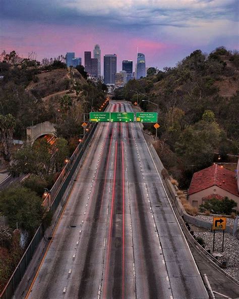 Los Angeles California Empty Freeway At Sunset By Alternativesight