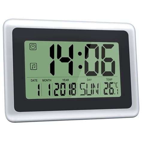 Heqiao Slim Large Lcd Digital Alarm Clock Day Date Digital Calendar Day