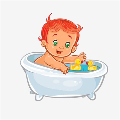 Vector C De Criança Tomar Banho Com Um Patinho De Borracha Isolado No
