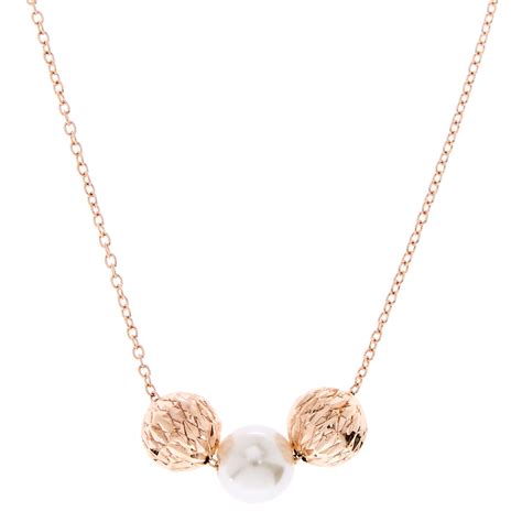 Simple gold & pearl necklaces made in sustainable rose, white or yellow gold in 14k, 18k, or vermeil. Rose Gold Pearl Bauble Pendant Necklace | Claire's US