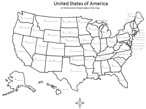 United States Fill In The Blanks For Each State