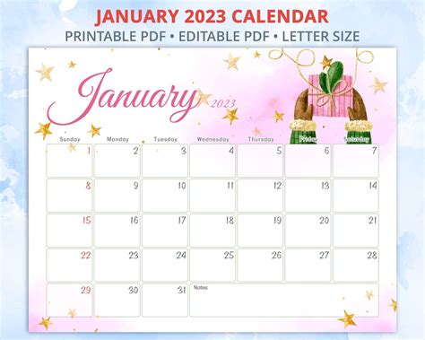 January Calendar 2023 Editable January Calendar With Etsy