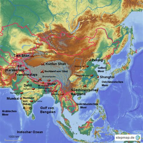 China hat mit mehr als 1,3 milliarden die größte bevölkerung der welt. StepMap - Indien und China - Landkarte für Deutschland