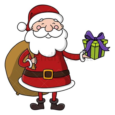 Santa Claus Leaving Present Under Christmas Tree Cartoon Friendlystock