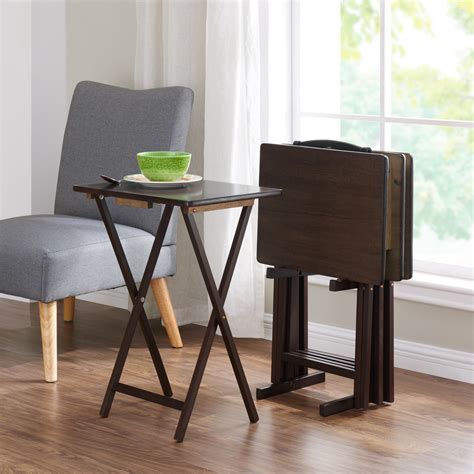 Metal tv tray tables with stand. Folding TV Tray Table Stand Set Foldable Collaplible Side ...